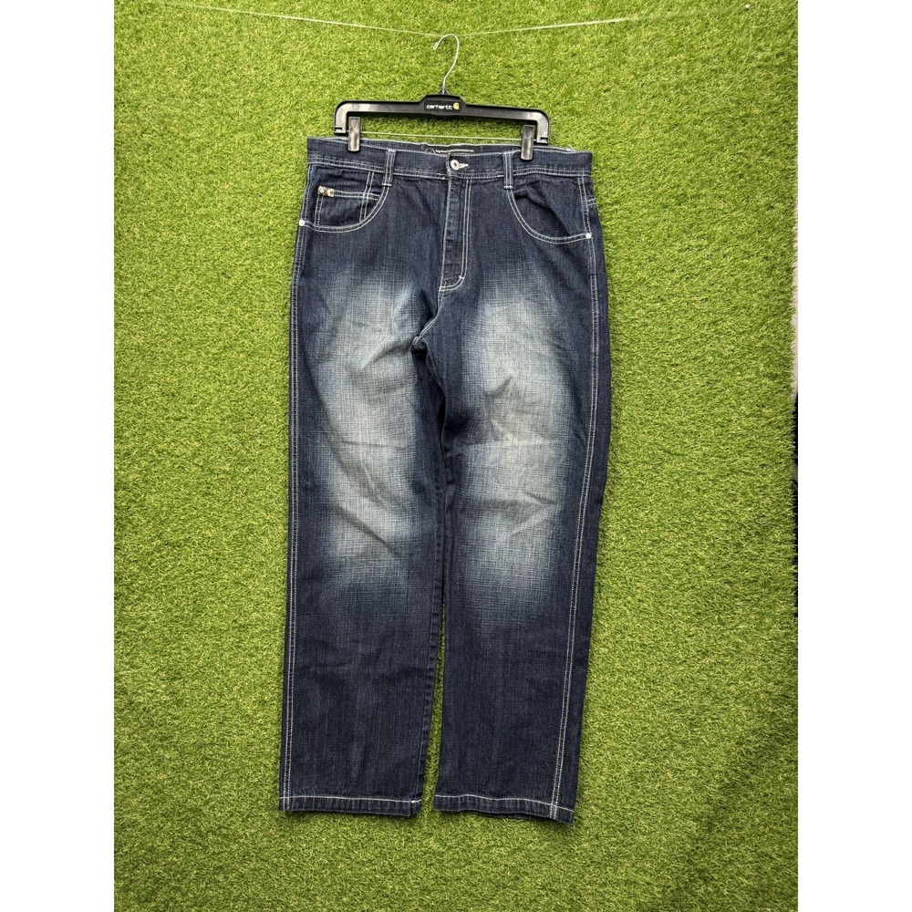 Southpole Baggy Jeans Mens 36 Dark Wash Contrast Stitch Streetwear y2k Wide Leg